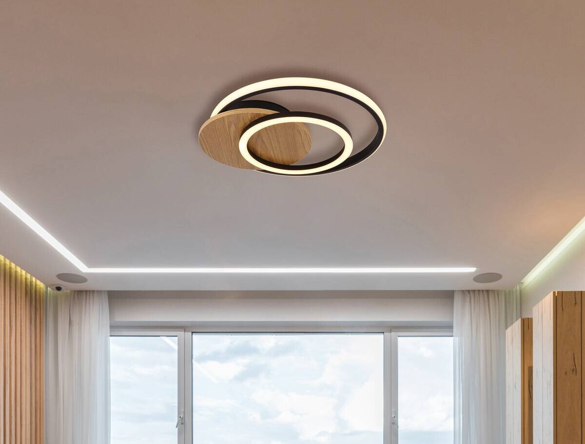 GLOBO LED-Deckenleuchte Julio Opal mattschwarz MDF Kunststoff B/H/L: ca. 38x6,5x36 cm 1 Brennstellen