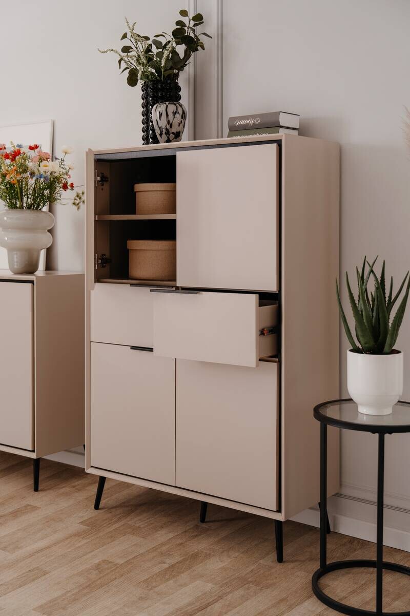 Highboard Arona sand schwarz B/H/T: ca. 90x140x38 cm