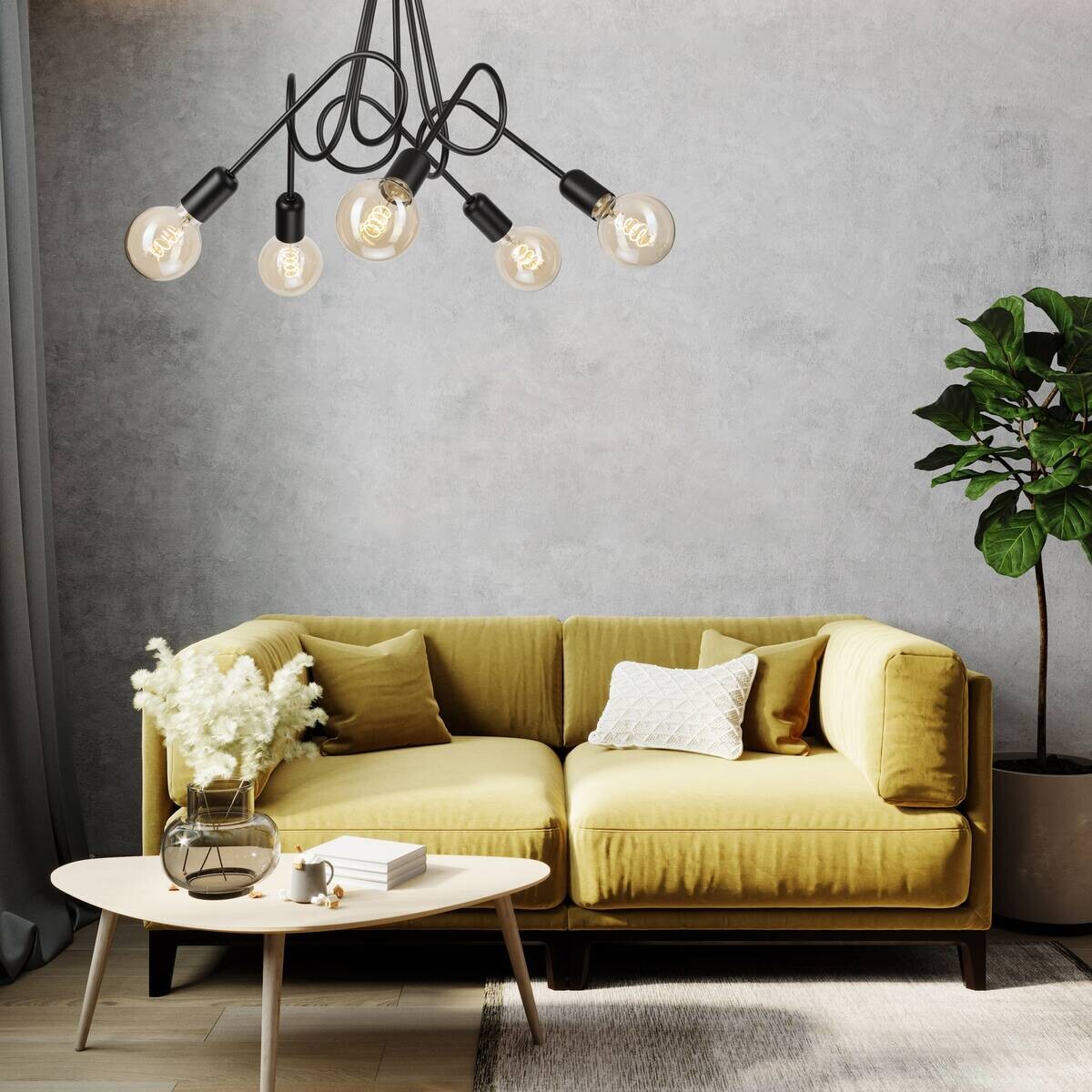 Lamkur Kronleuchter schwarz Stahl B/H/L: ca. 39x54x54 cm E27 5 Brennstellen