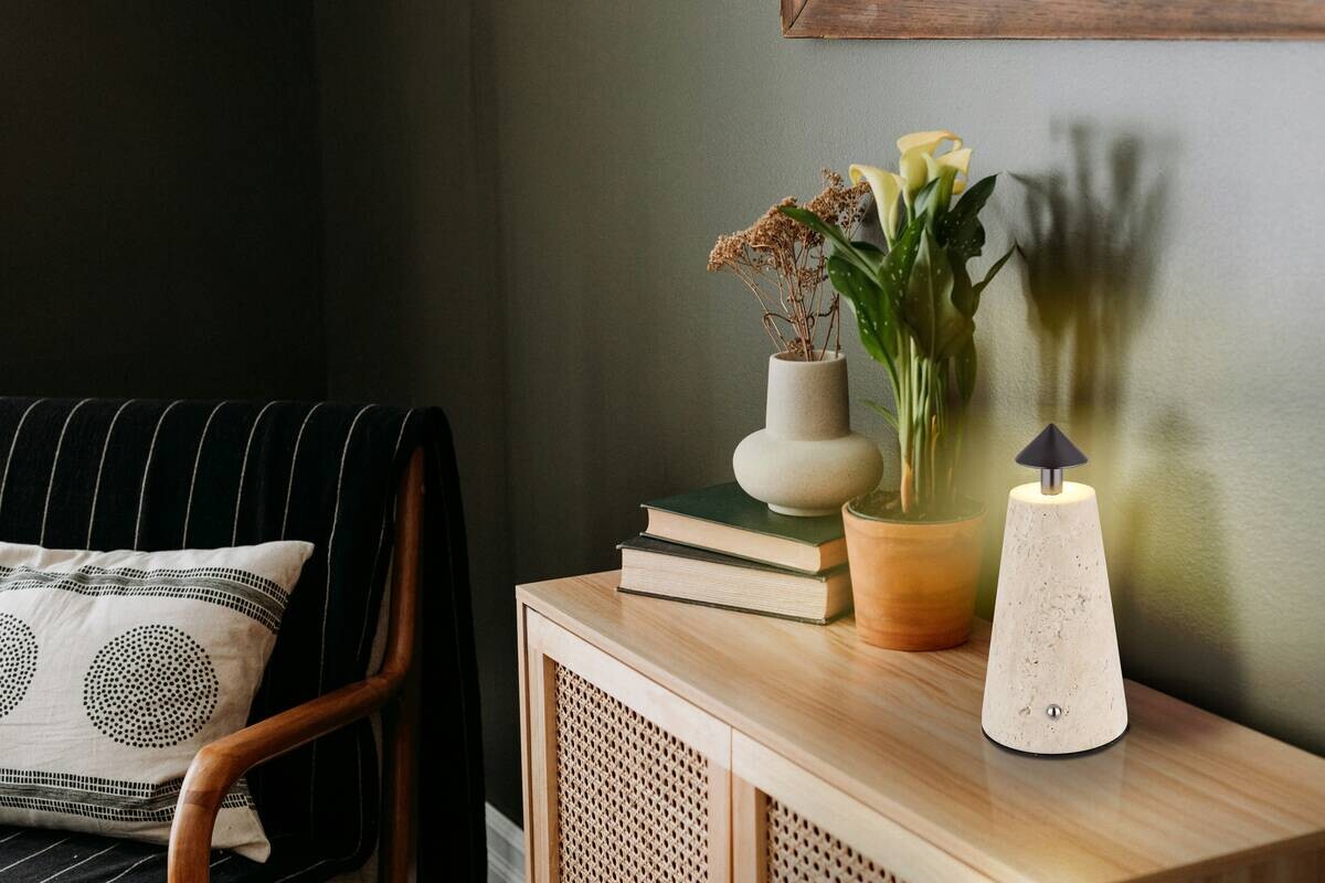 GLOBO LED-Tischleuchte grau schwarz Chrom Kunststoff Metall Stein H/D: ca. 19x9 cm 1 Brennstellen