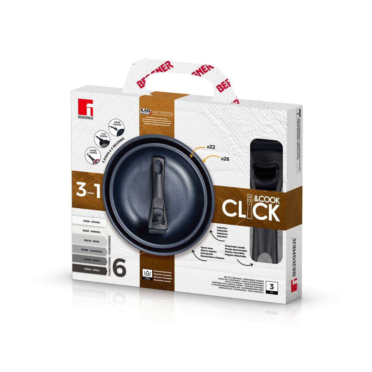 BERGNER Pfannenset Click & cook rot Aluminium 3 tlg.