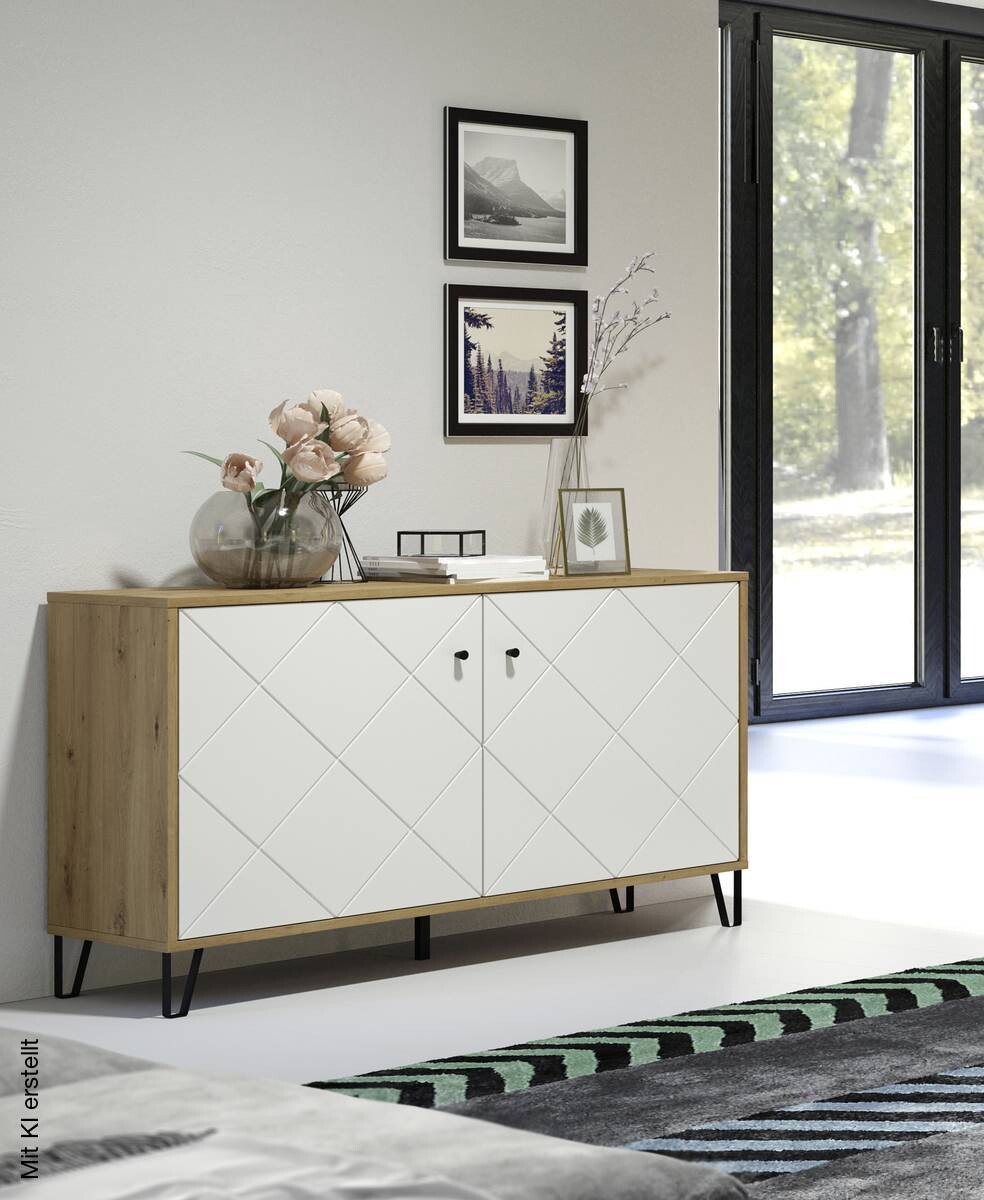 Kommode Touch Eiche Artisan Nachbildung weiß matt B/H/T: ca. 123x76x40 cm