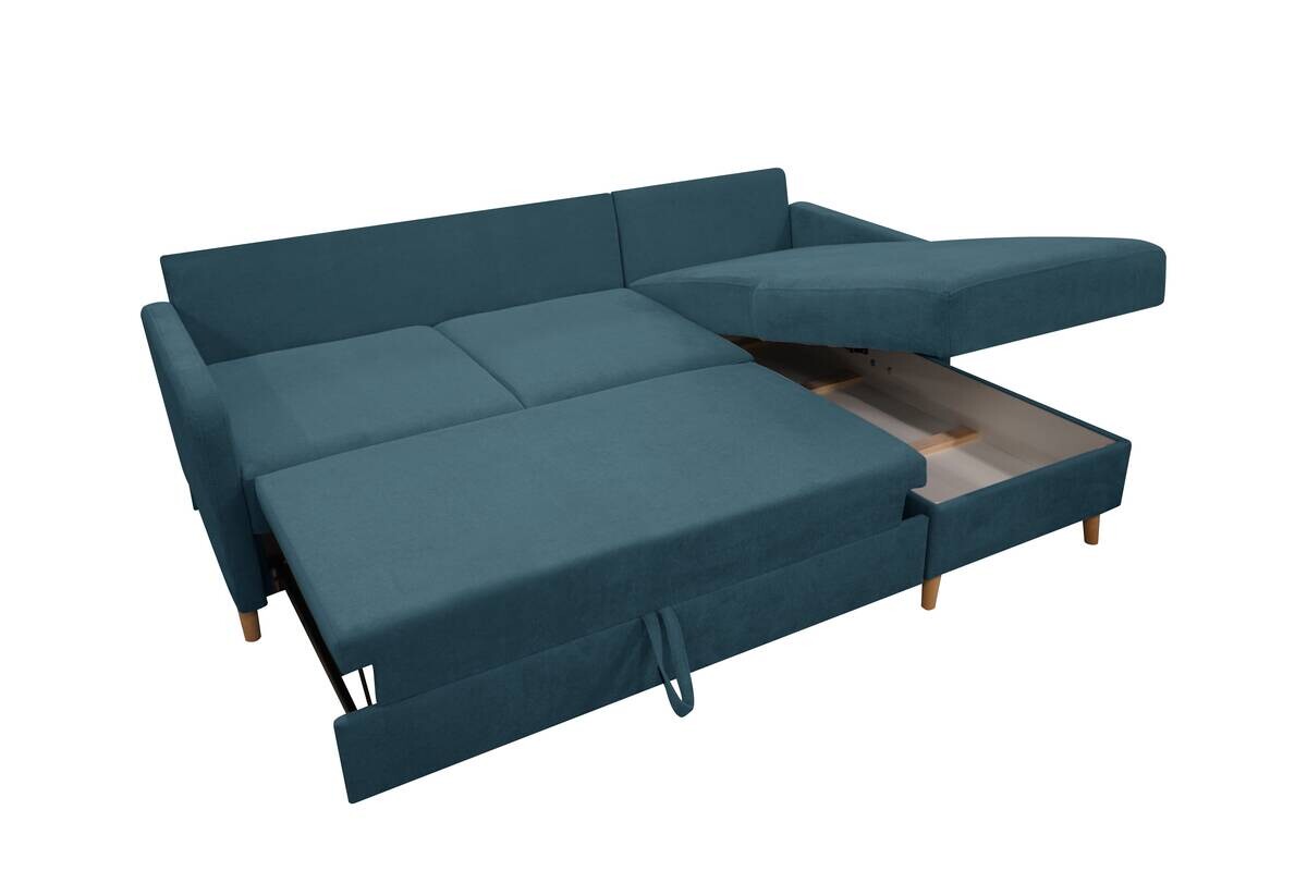 Ecksofa mit Bettfunktion und Bettkasten petrol Webstoff B/H/T: ca. 217x93x159 cm