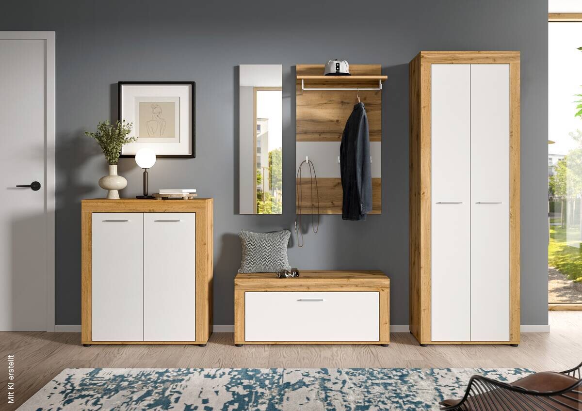 Garderobe JAM Eiche Wotan Nachbildung weiß B/H/T: ca. 185x191x35 cm