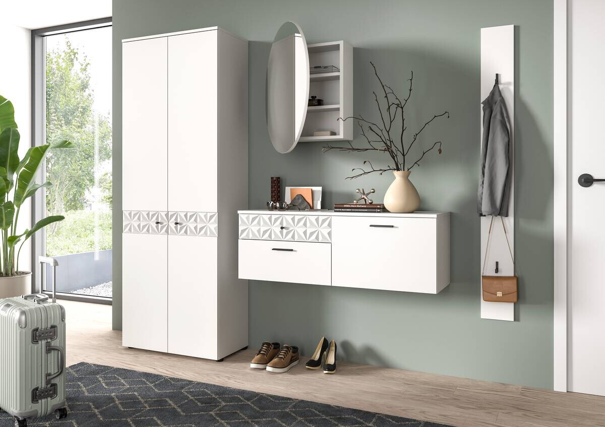 Garderobe Prisma weiß weiß Hochglanz B/H/T: ca. 226x192x34 cm