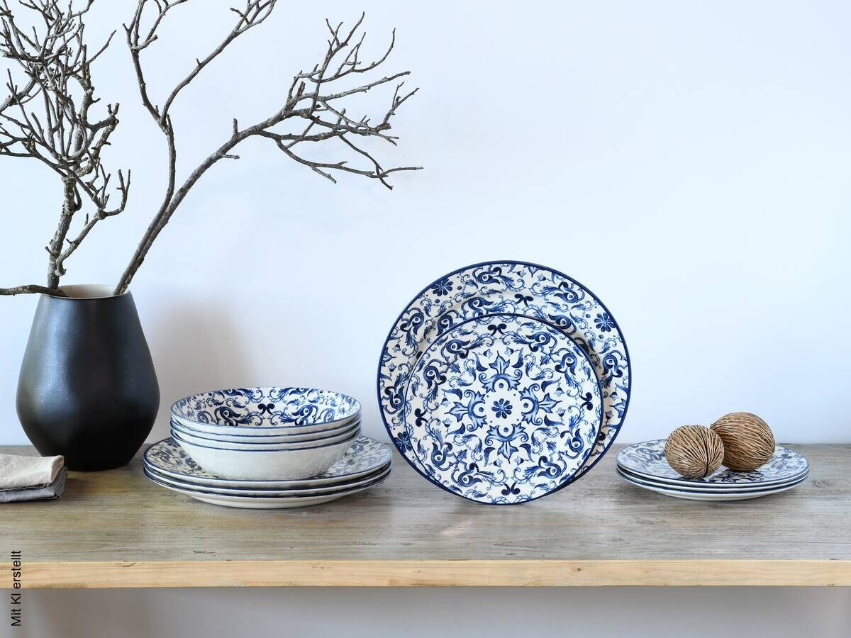 CreaTable Tafelservice Fresco blau Steingut 12 tlg.