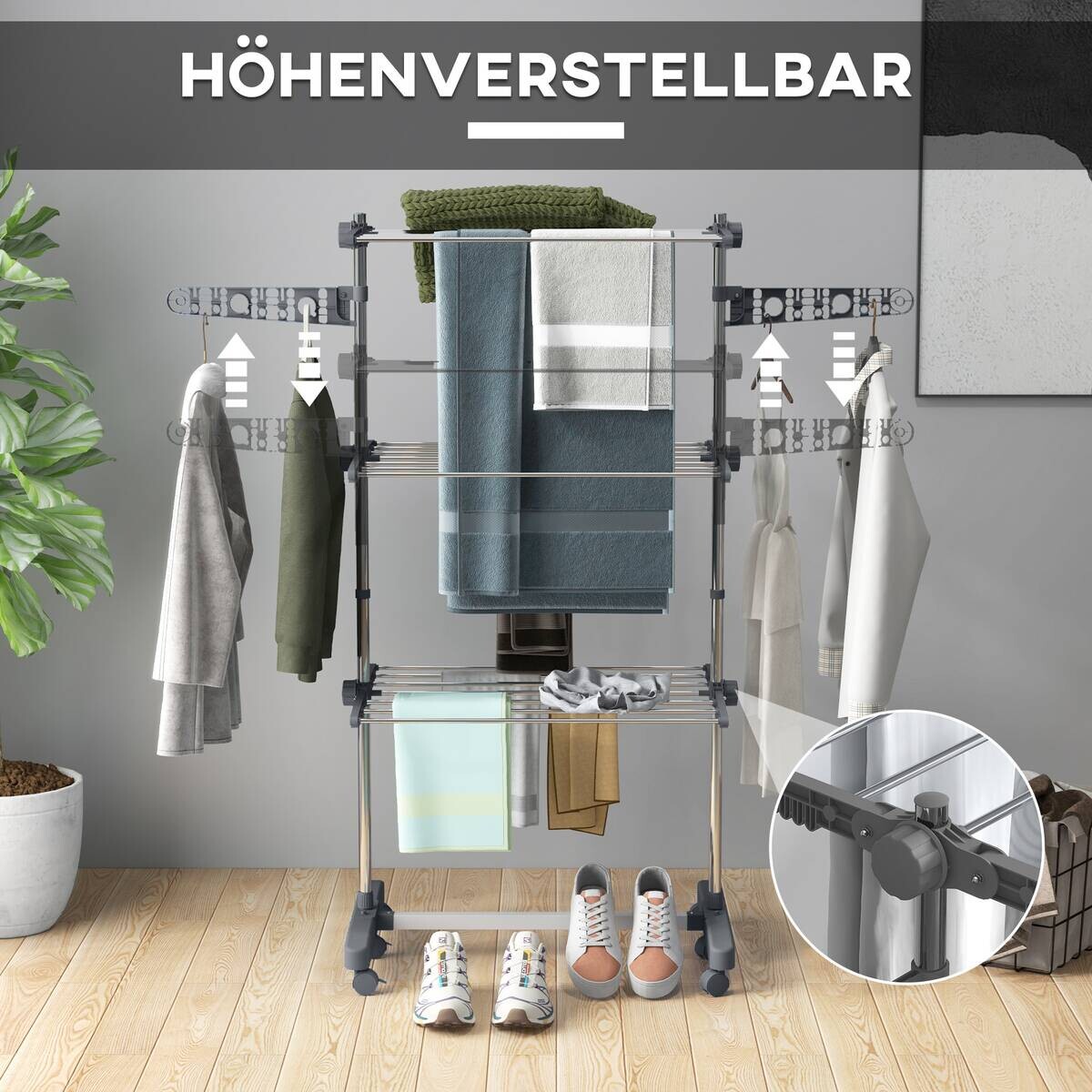 HOMCOM Wäscheständer grau Edelstahl B/H/L: ca. 55x142x152 cm