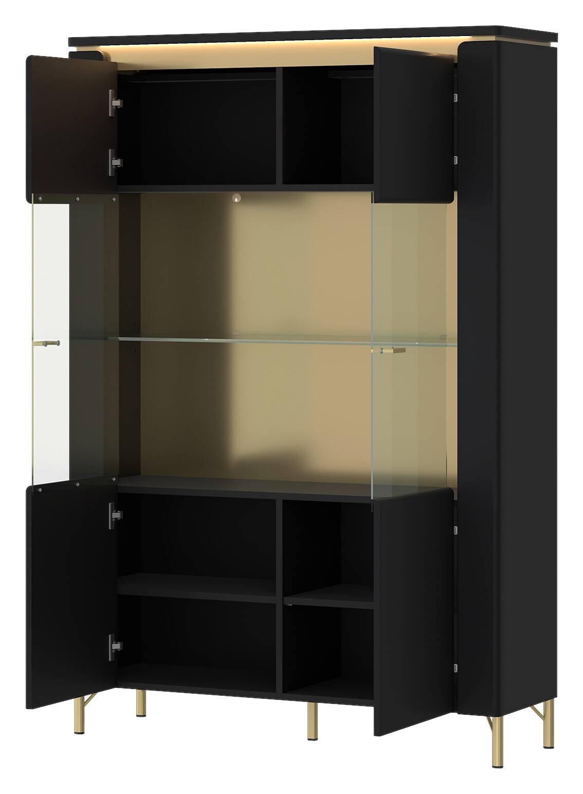 Highboard Norica schwarz matt gold Optik B/H/T: ca. 110x169x40 cm