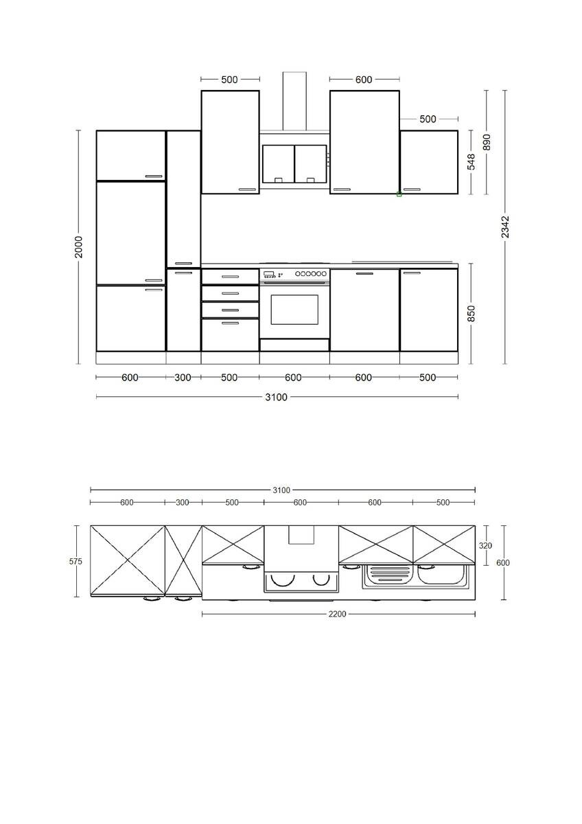 Flex-Well Küchenblock Morena Basalt matt B/H/T: ca. 310x234x60 cm