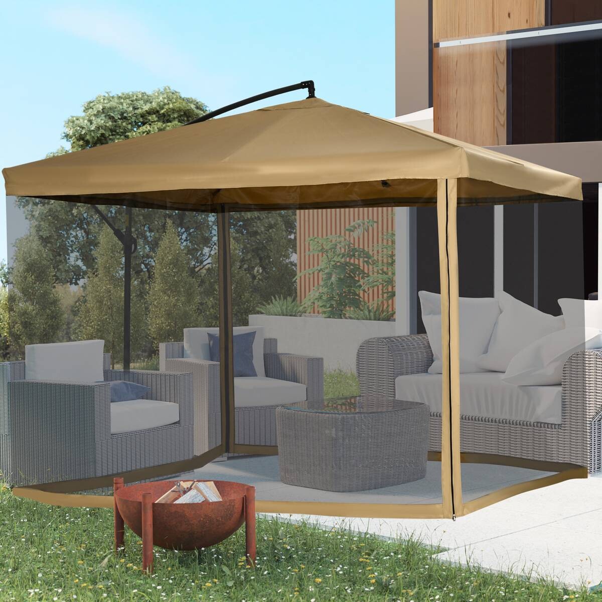 Outsunny Ampelschirm beige Polyester B/H/L: ca. 296x272x296 cm
