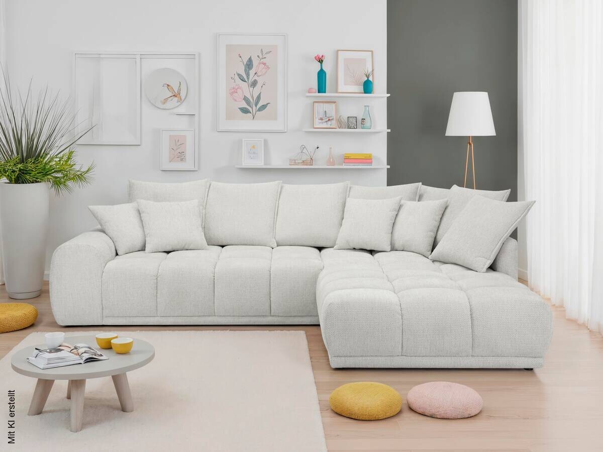 Ecksofa elfenbein Microfaser B/H/T: ca. 312x97x229 cm