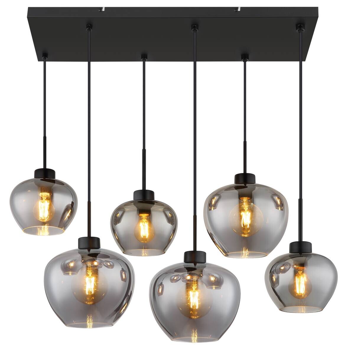 Pendelleuchte Matt schwarz Rauch Metall B/H/L: ca. 47x120x87 cm E27 6 Brennstellen