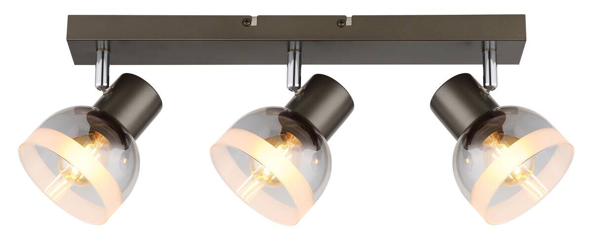 GLOBO Spot schwarz Rauch Glas Metall B/H/L: ca. 10x14x41 cm E14 3 Brennstellen