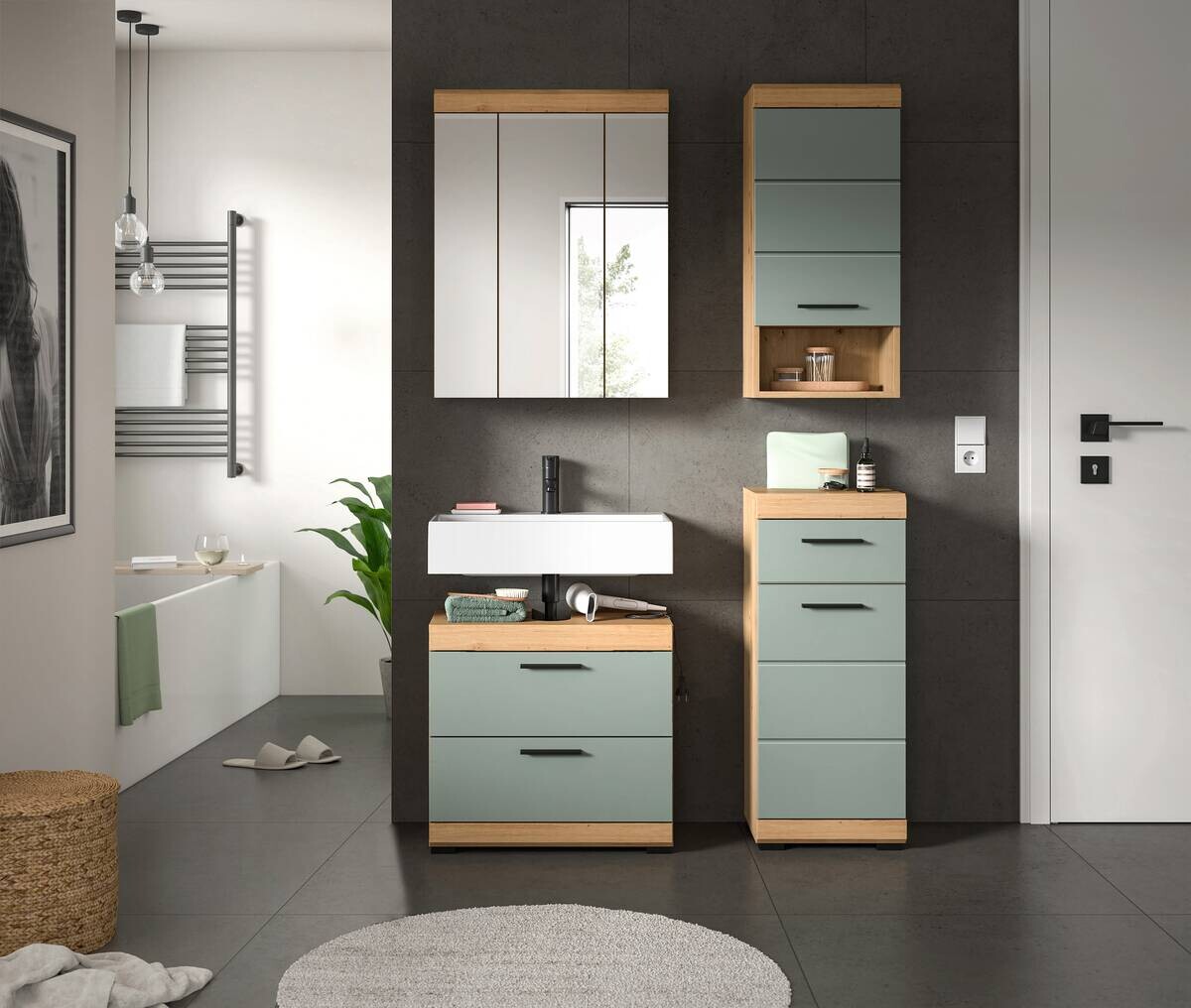 Badezimmer-Set Scout Eiche Artisan Nachbildung salbei Nachbildung B/H/T: ca. 112x191x37 cm