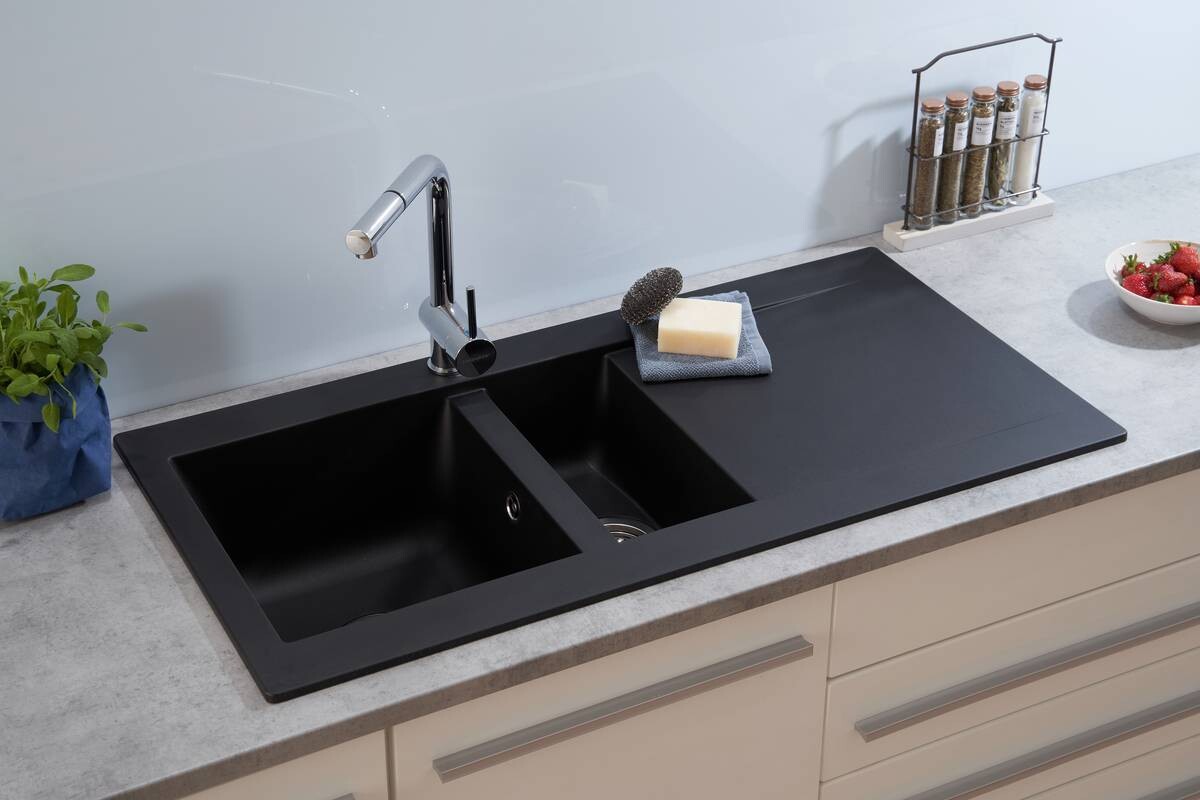 Respekta Einbauspüle Denver 1,5 100 x 50 S schwarz Mineralite B/H/T: ca. 100x20x50 cm