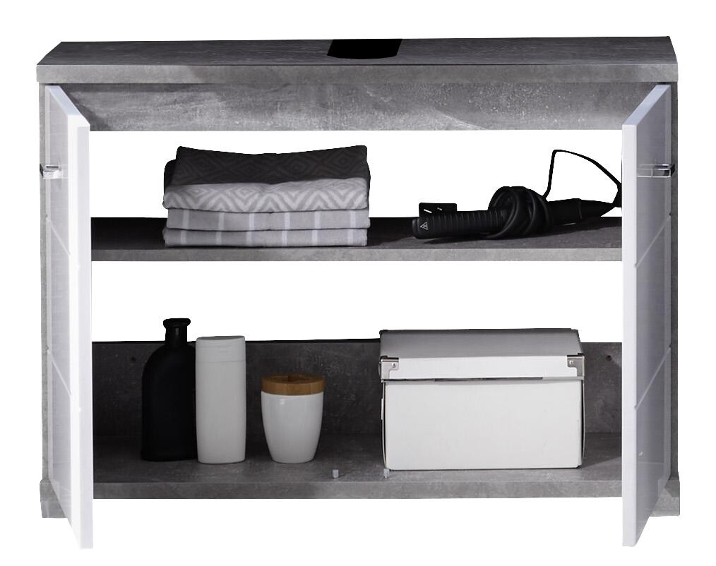 Waschbeckenunterschrank Pool Beton Optik weiß Hochglanz B/H/T: ca. 80x57x30 cm