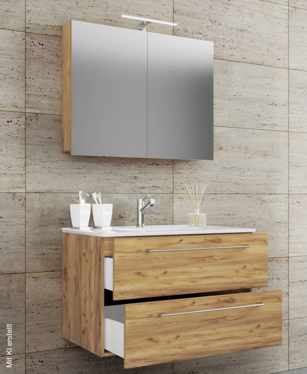 Waschplatz 3tlg-Badinos Eiche Honig Nachbildung B/H/T: ca. 81x52x46 cm