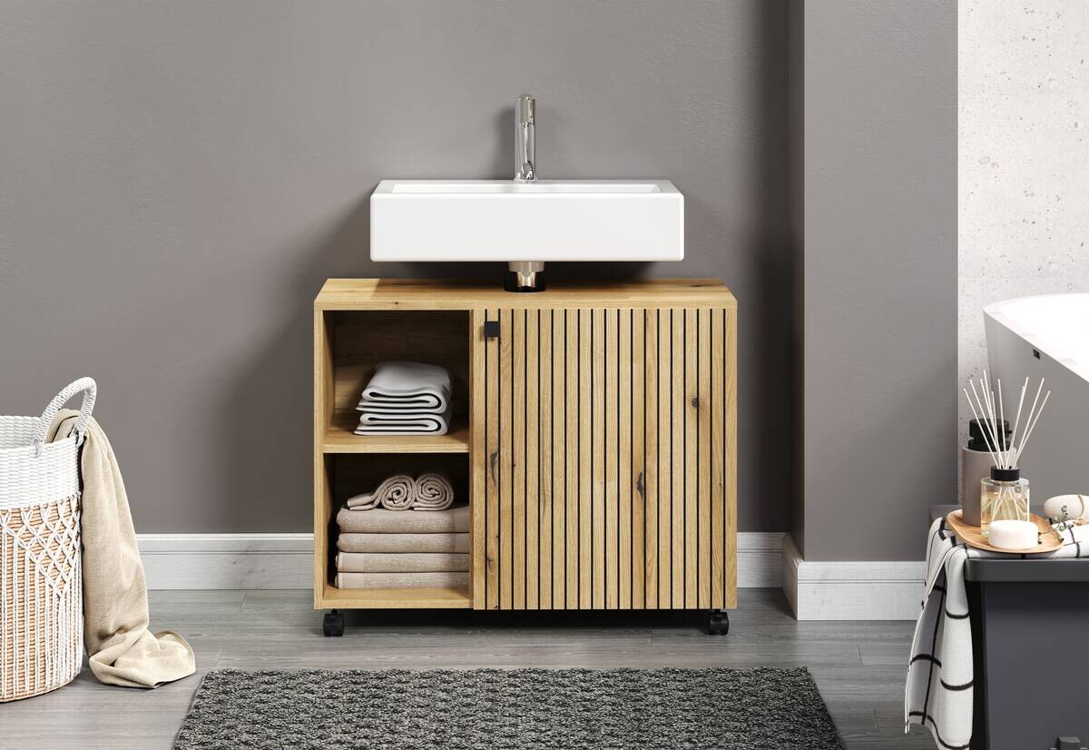Waschbeckenunterschrank Pure Bliss Eiche Evoke Oak Nachbildung schwarz B/H/T: ca. 80x64x42 cm