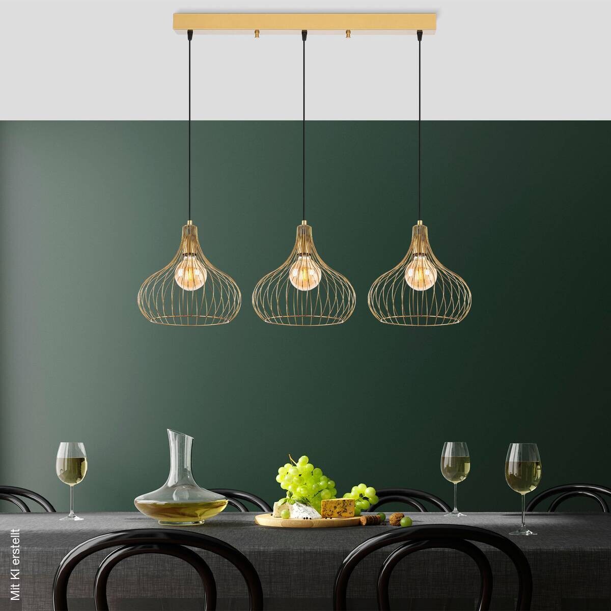 Opviq Pendelleuchte Teldamla-11925 gold B/H/T/L: ca. 76x120x22x76 cm E27 3 Brennstellen
