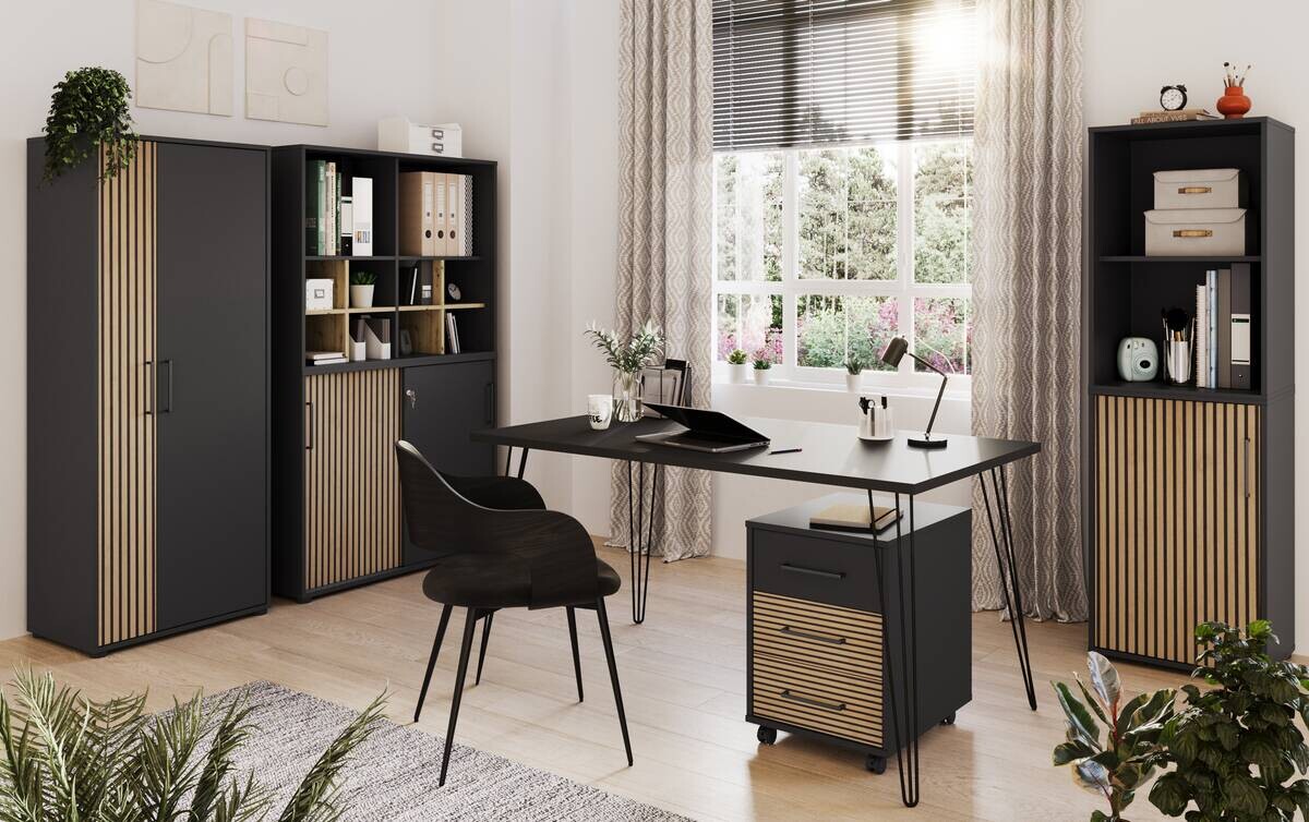 Büroschrank Hank schwarz matt B/H/T: ca. 100,1x83,6x41 cm