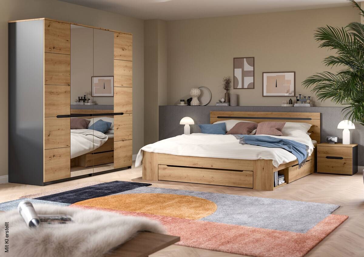 Schlafzimmer CANU, Set basaltgrau Artisan Nachbildung