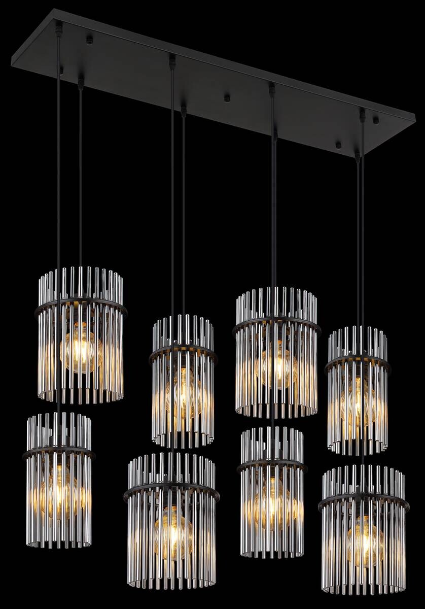 GLOBO Pendelleuchte mattschwarz schwarz Rauch Metall Glas B/H: ca. 110x125 cm E27 8 Brennstellen