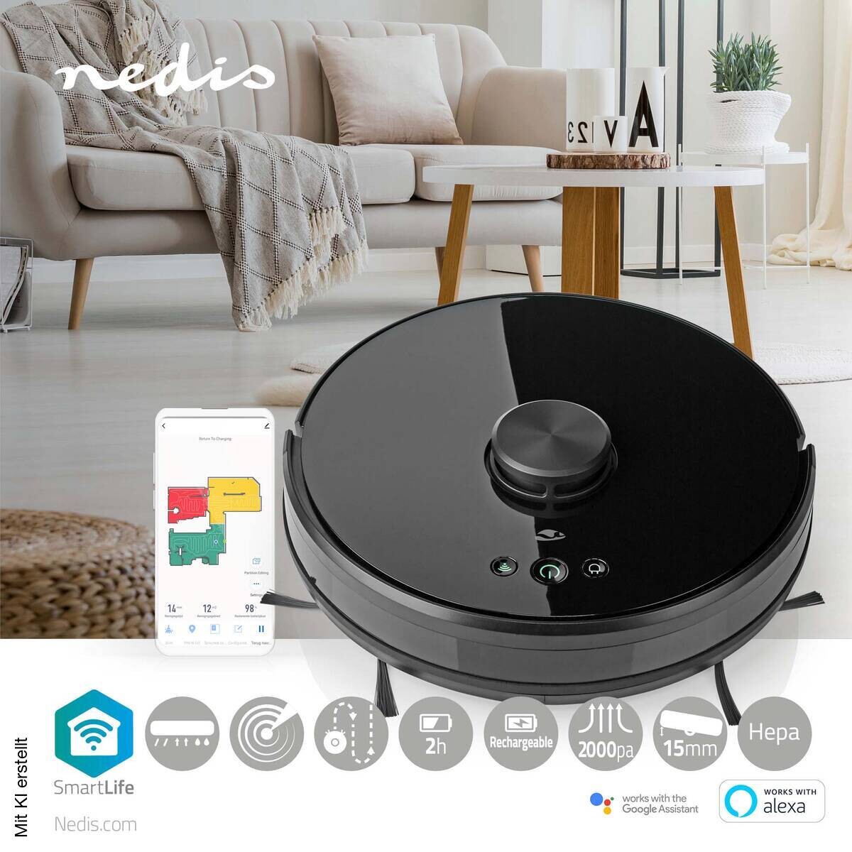 Nedis Roboter-Staubsauger schwarz Polypropylen B/H/L: ca. 33,1x33,3x9,6 cm