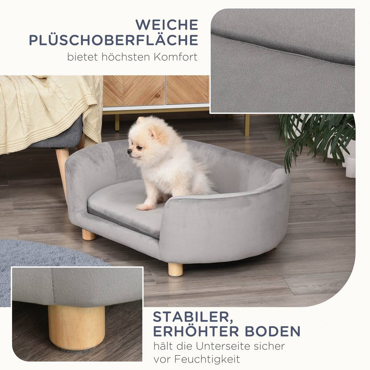 PawHut Haustiersofa hellgrau Birkenholz B/H/L: ca. 55x33x86 cm