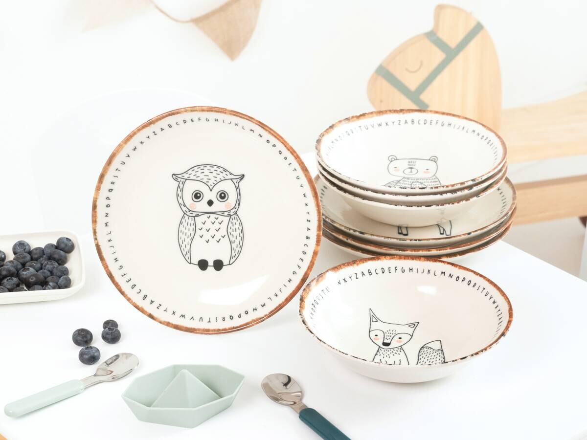 CreaTable Tellerset Freunde des Waldes beige Steinzeug D: ca. 21 cm