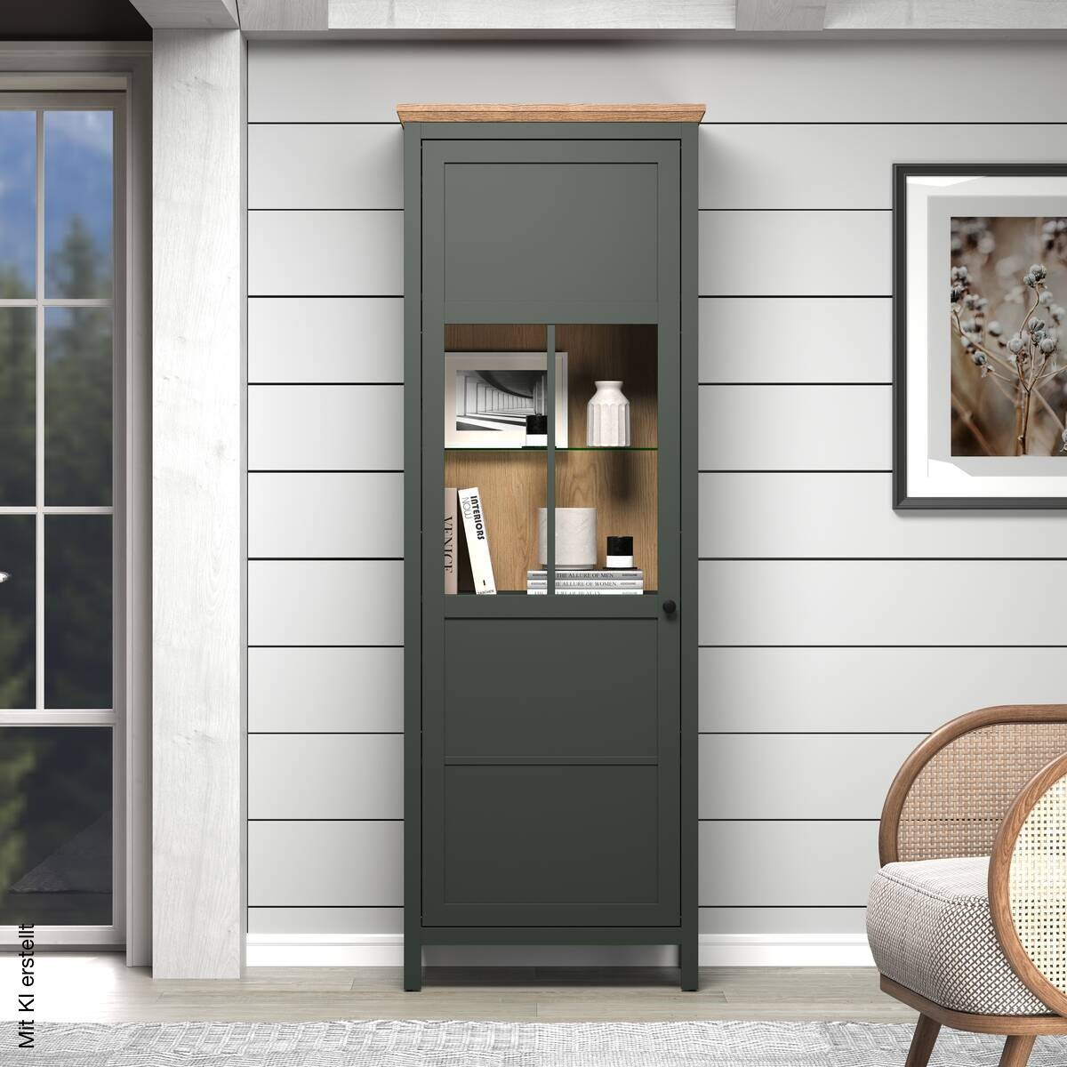 Vitrine Stanton tannengrün Eiche Evoke Coast Nachbildung B/H/T: ca. 69x198x39 cm