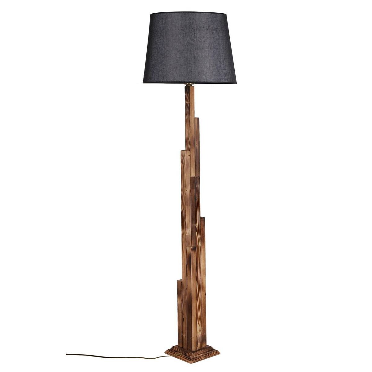 Stehleuchte braun schwarz Holz Stoff B/H/L/D: ca. 45x165x45x45 cm E27 1 Brennstellen