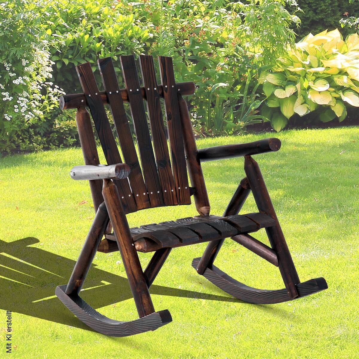 Outsunny Schaukelstuhl dunkelbraun Holz B/H/T: ca. 67x100x65 cm