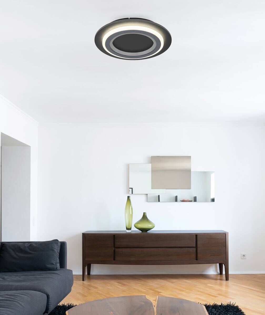 GLOBO LED-Deckenleuchte mattschwarz Opal grau Metall Kunststoff Acryl H/D: ca. 5,5x34 cm 1 Brennstellen