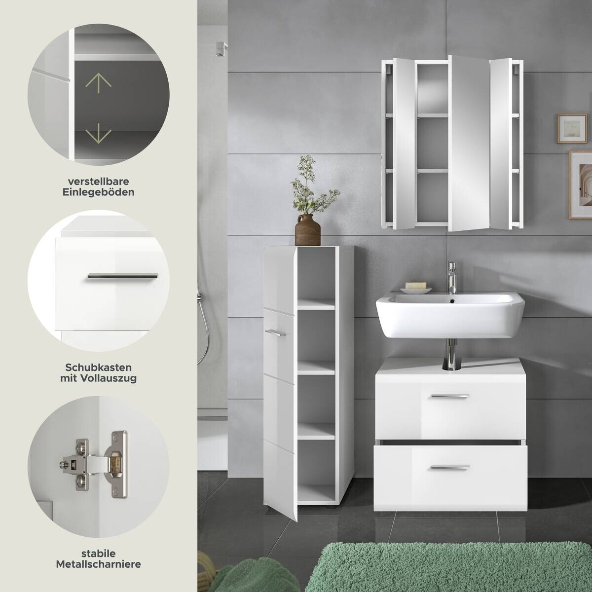 Badezimmer-Set Ice weiß weiß Hochglanz B/H/T: ca. 105x185x30 cm