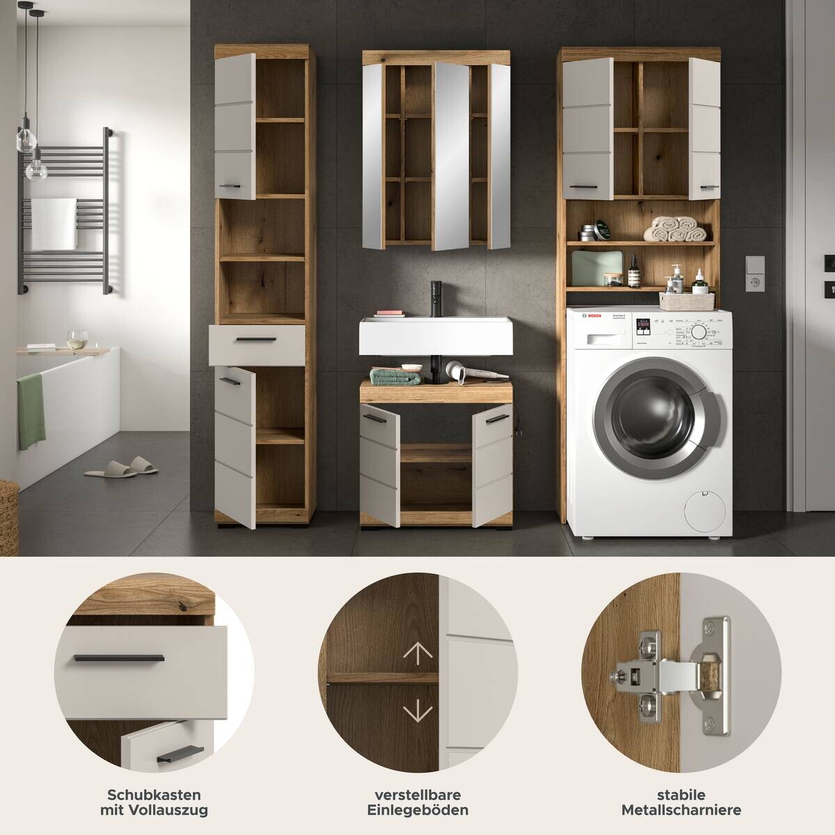 Badezimmer-Set Scout Evoke Oak Nachbildung Kaschmirgrau Nachbildung B/H/T: ca. 190x191x34 cm