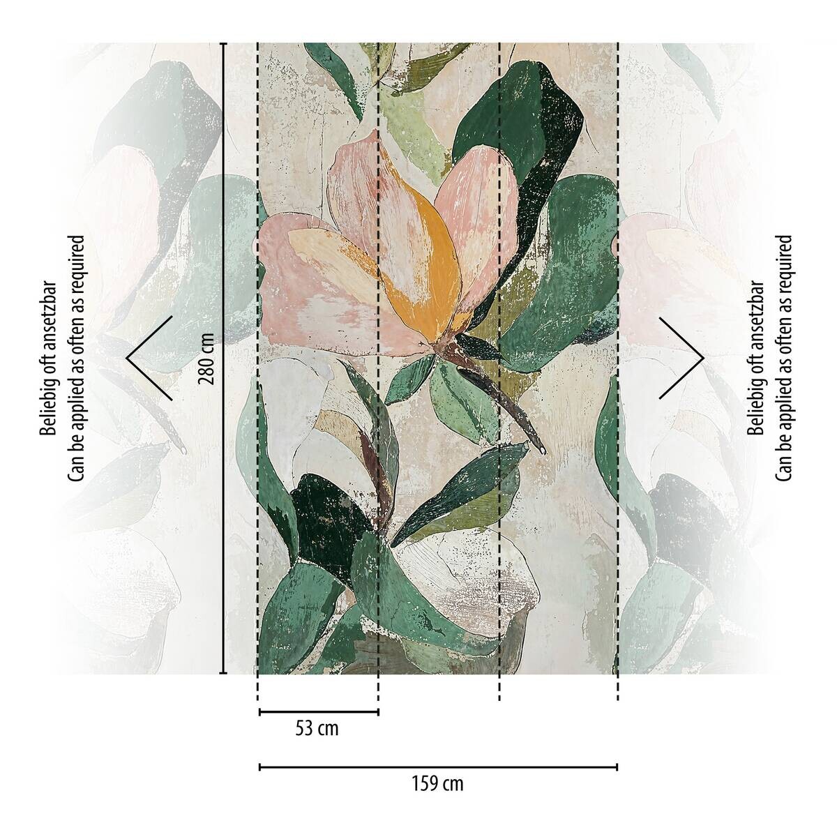Livingwalls Fototapete Floral grün beige rosa B/L: ca. 280x159 cm