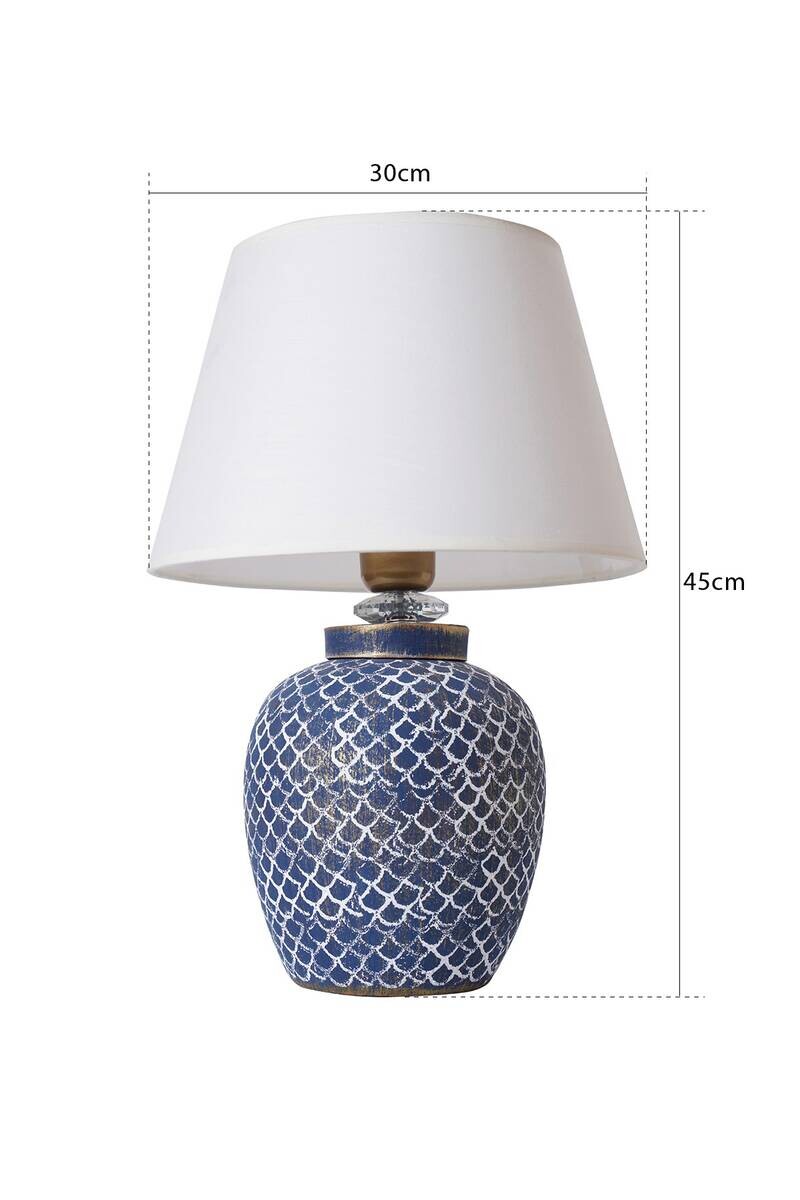 Opviq Tischleuchte weiß blau Stoff Keramik B/H/T/L/D: ca. 30x45x30x30x30 cm E27 1 Brennstellen