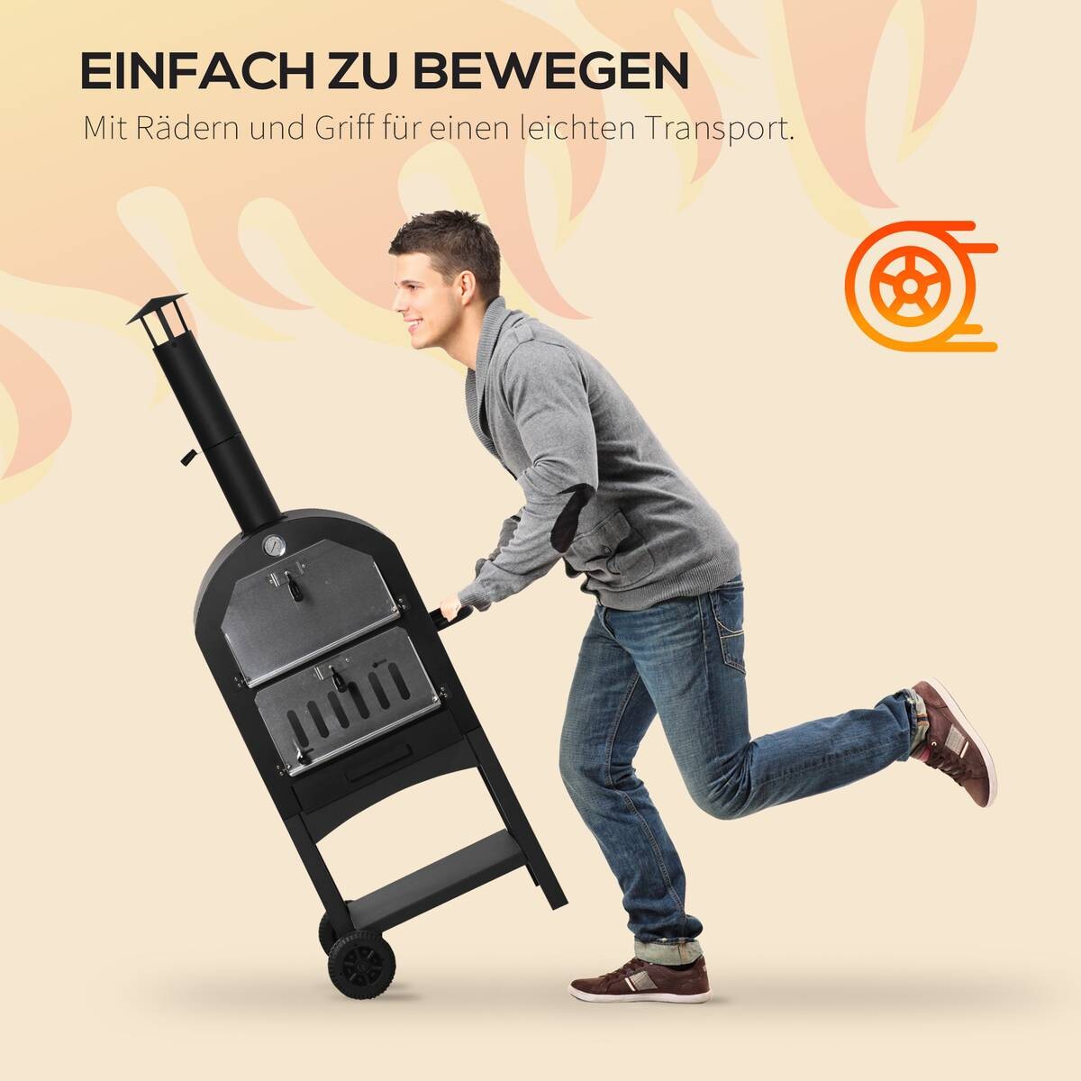 Outsunny Pizzaofen mit Schornstein schwarz Stahl B/H/L: ca. 54x161x63 cm