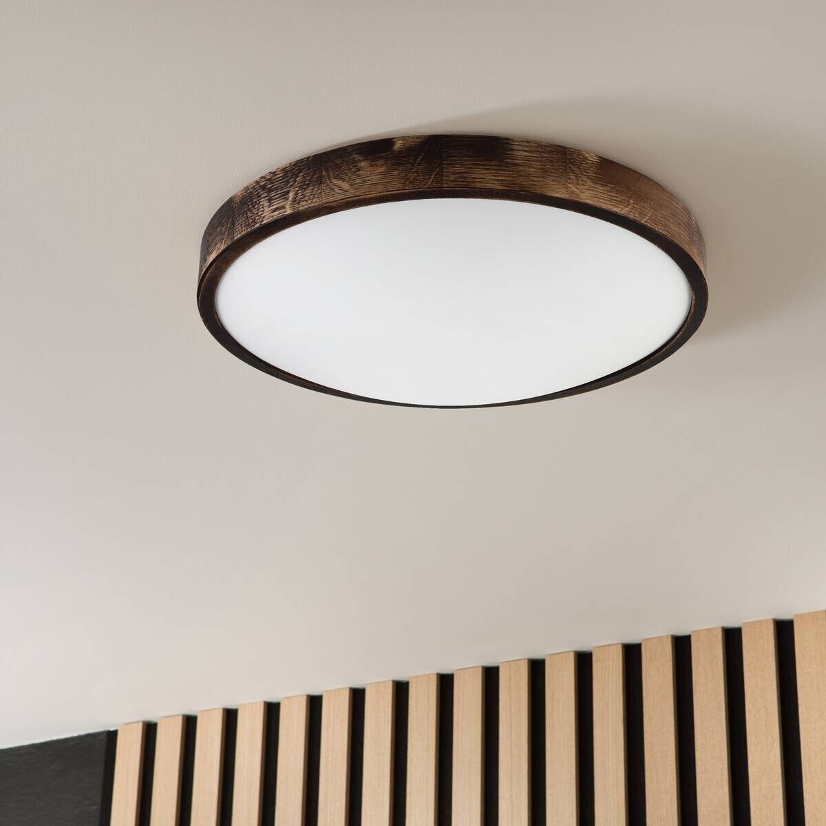 Lamkur Deckenleuchte Eiche Holz Glas B/H/L: ca. 48,5x12x48,5 cm