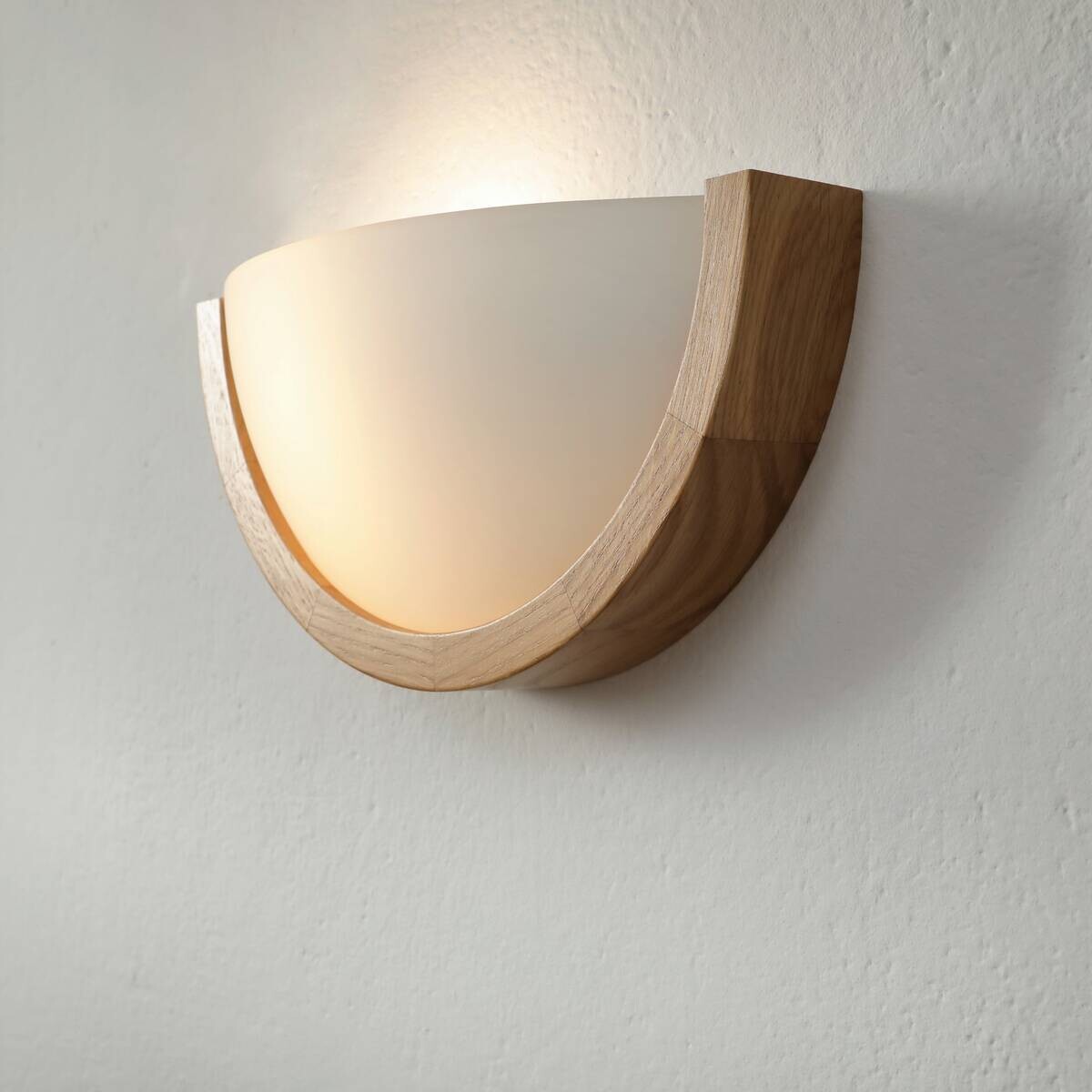 Lamkur Wandleuchte Eiche Holz Glas B/H/L: ca. 20x14x30 cm E27 1 Brennstellen