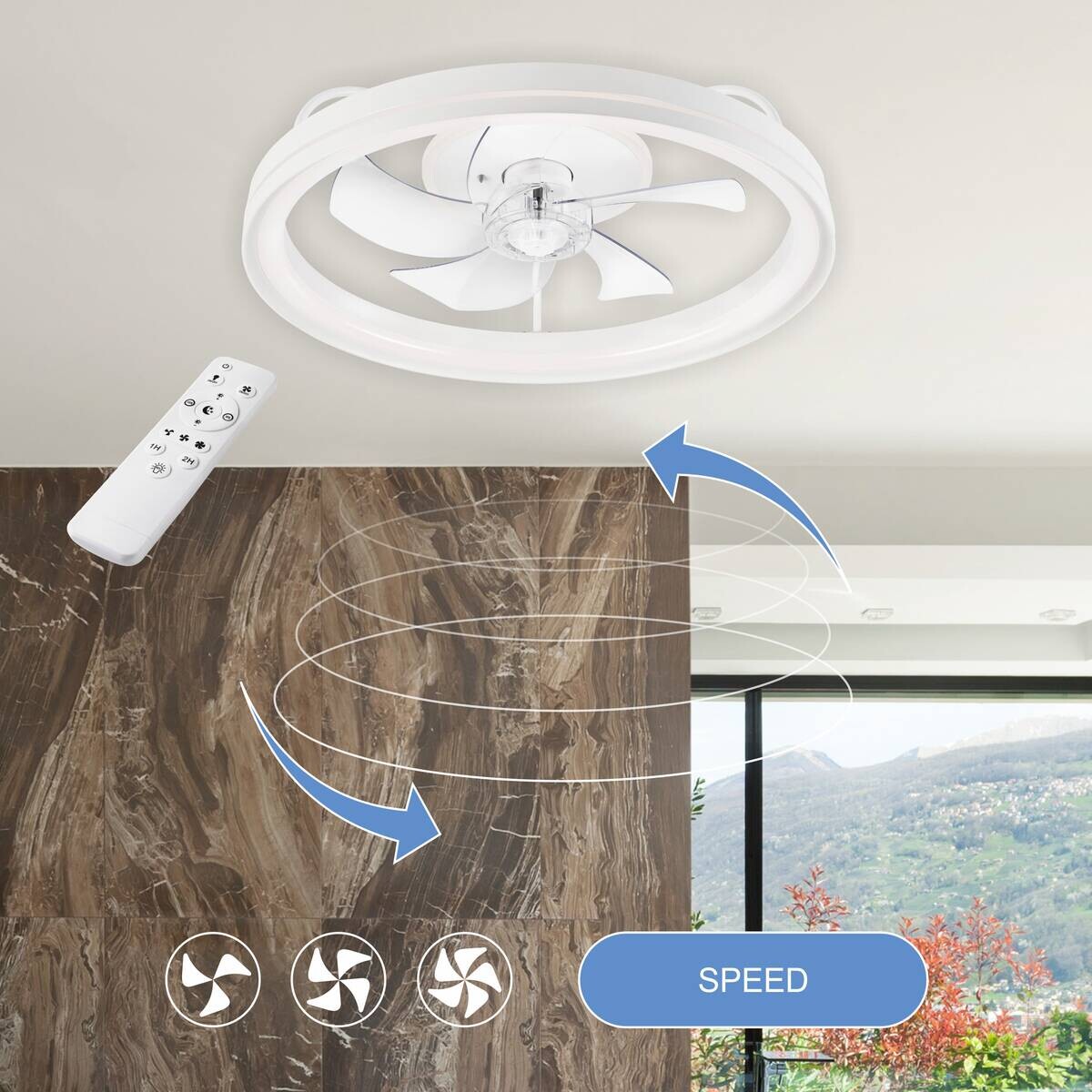 Lamkur LED-Deckenventilator Falco weiß H/L: ca. 17x50 cm 4 Brennstellen