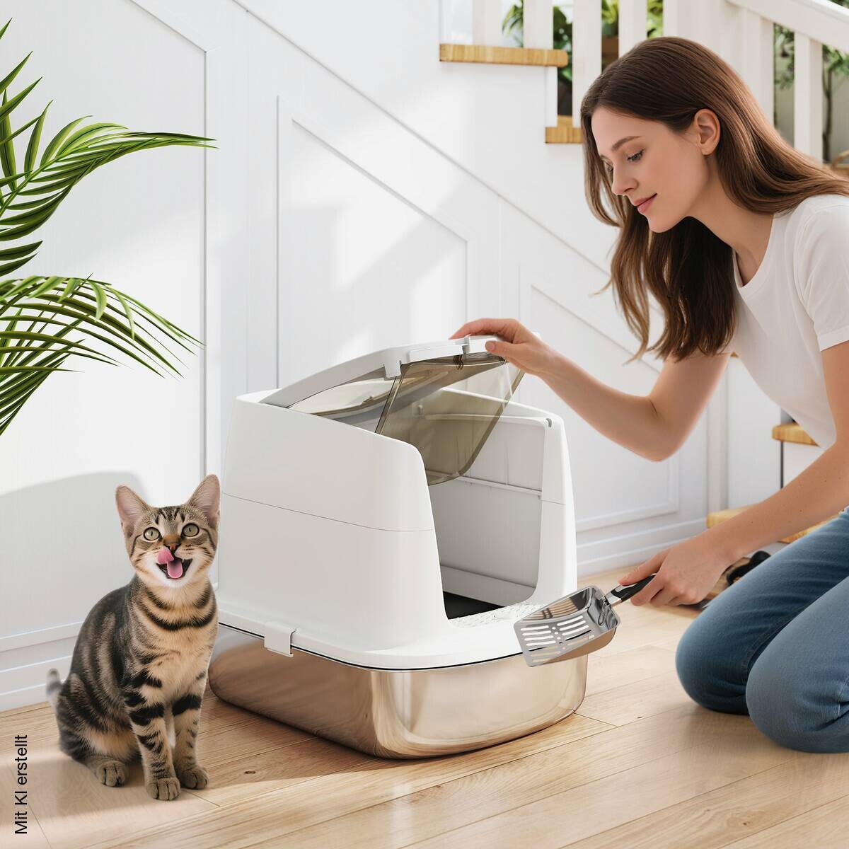 PawHut Katzentoilette weiß Kunststoff B/H/L: ca. 41,3x39,8x52,4 cm