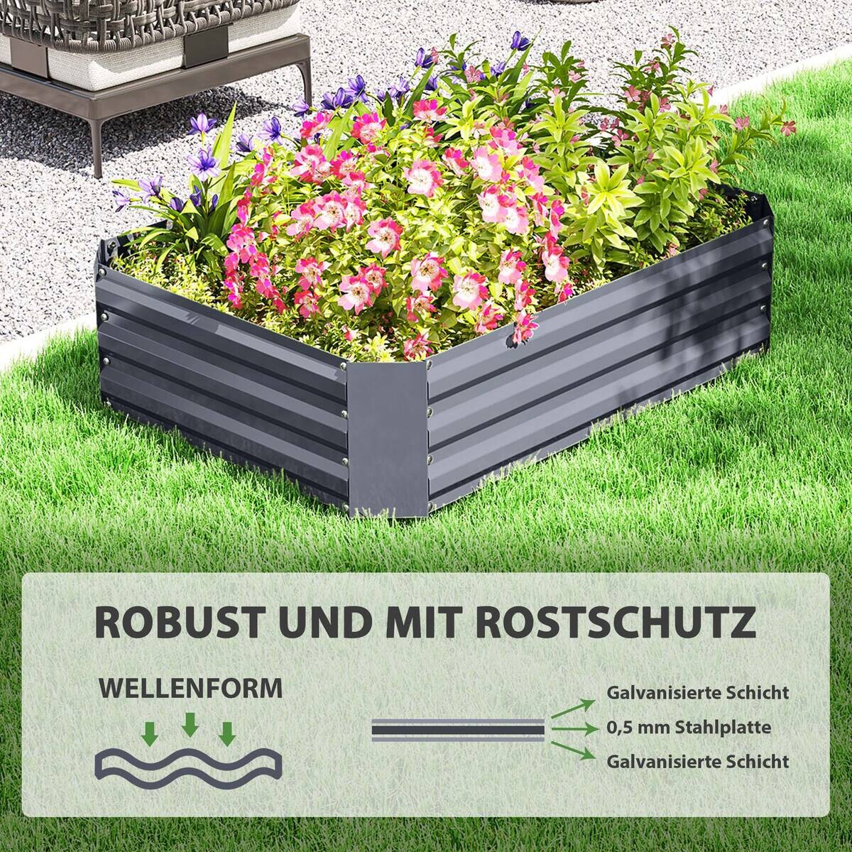 Outsunny Hochbeet dunkelgrau Stahl B/H/L: ca. 90x30x120 cm