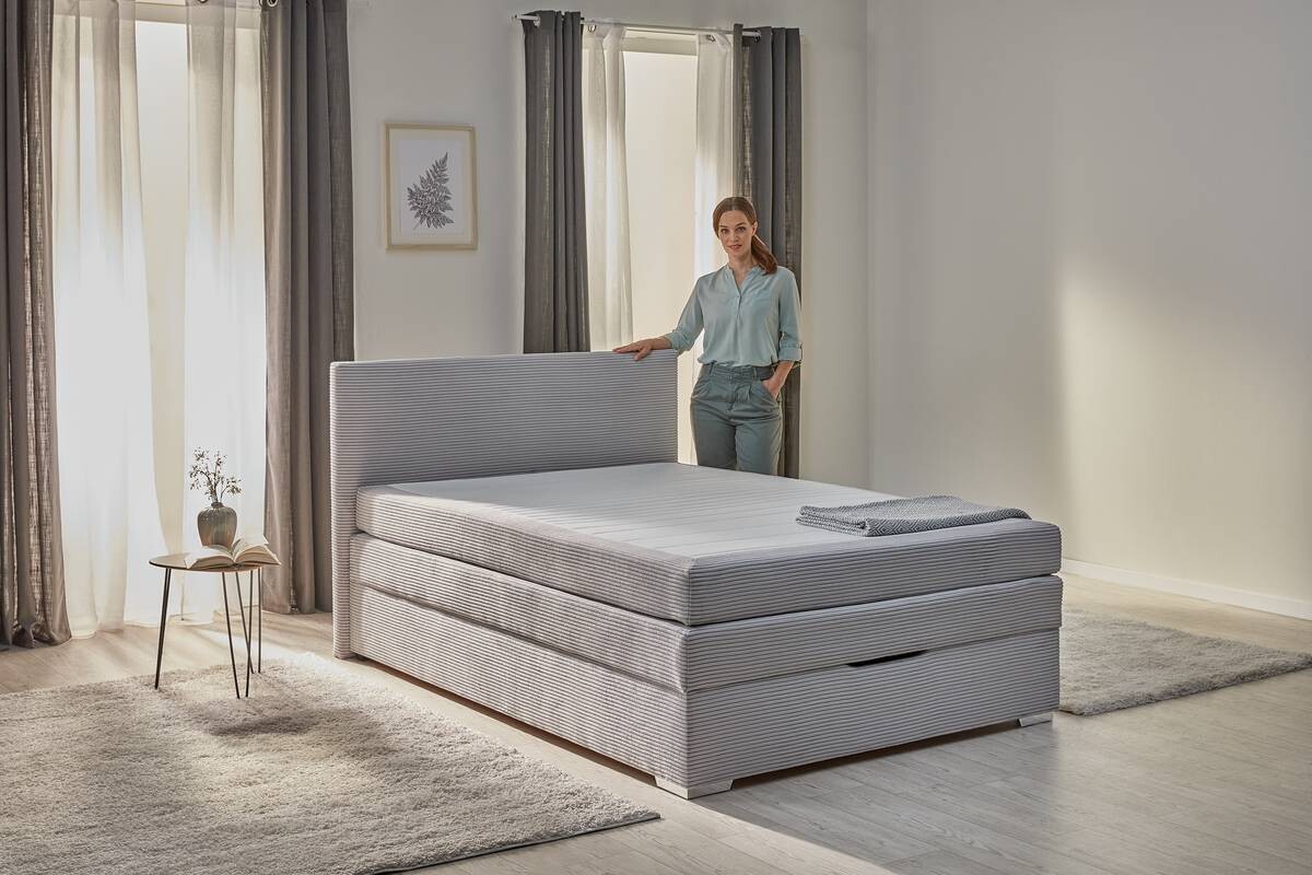 Boxspringbett Porto grau Liegefläche B/L: ca. 140x200 cm