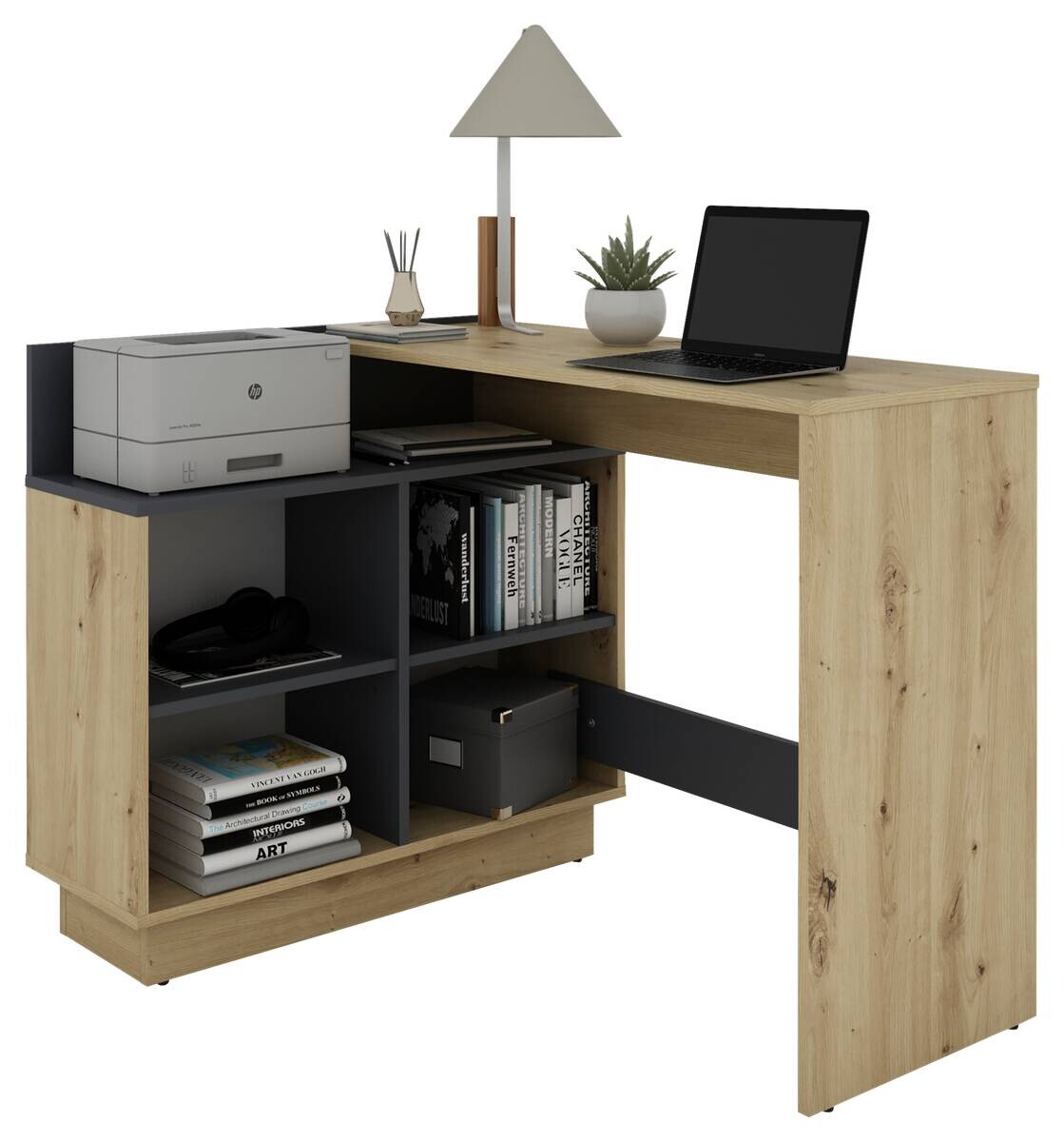 Eckschreibtisch BERNI Eiche Graphit B/H/T: ca. 102x77,5x80 cm