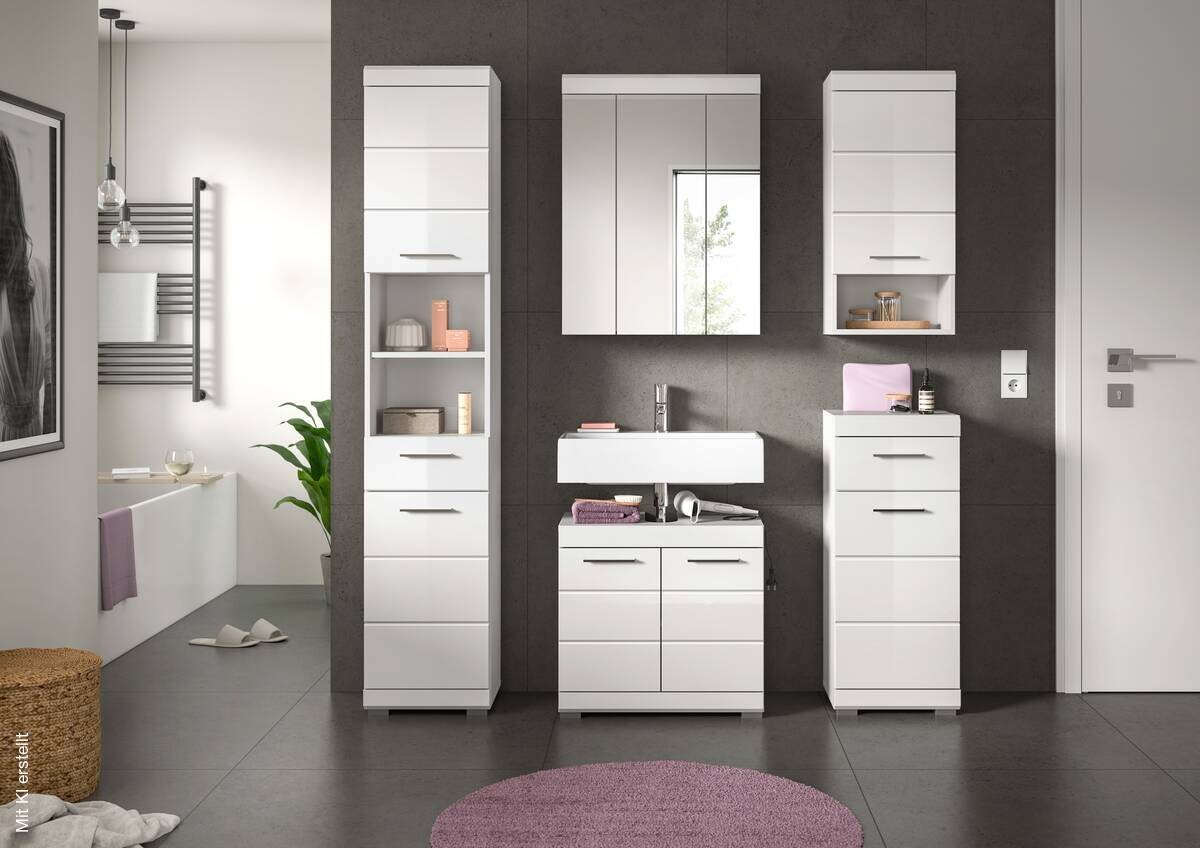 Badezimmer-Set Scout weiß weiß Hochglanz B/H/T: ca. 164x191x34 cm