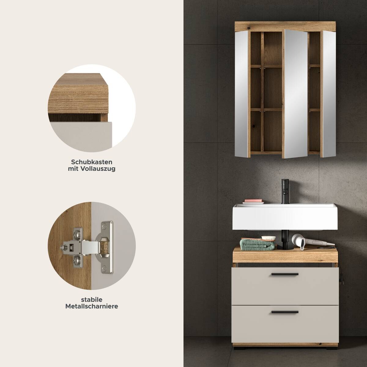 Badezimmer-Set Scout Evoke Oak Nachbildung Kaschmirgrau Nachbildung B/H/T: ca. 60x191x34 cm