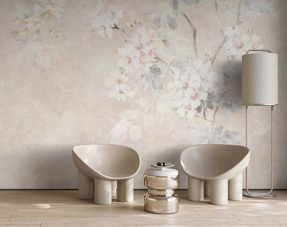 Livingwalls Fototapete Floral grau beige creme B/L: ca. 280x371 cm