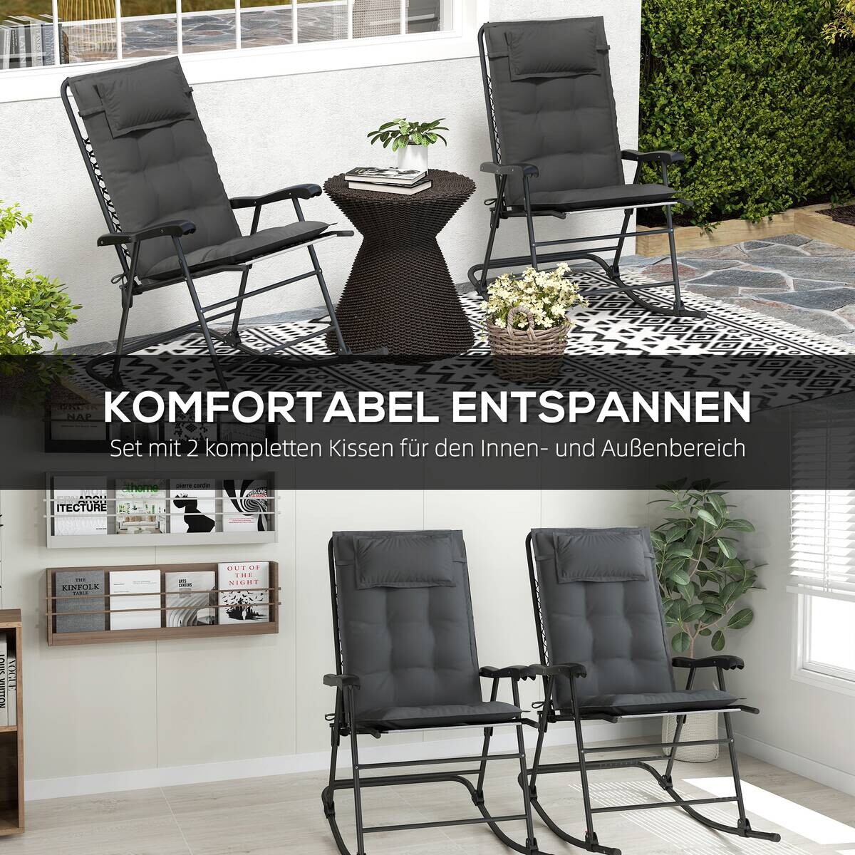 Outsunny Liegenauflage 2er Set dunkelgrau Polyester B/H/L: ca. 50x5x116 cm