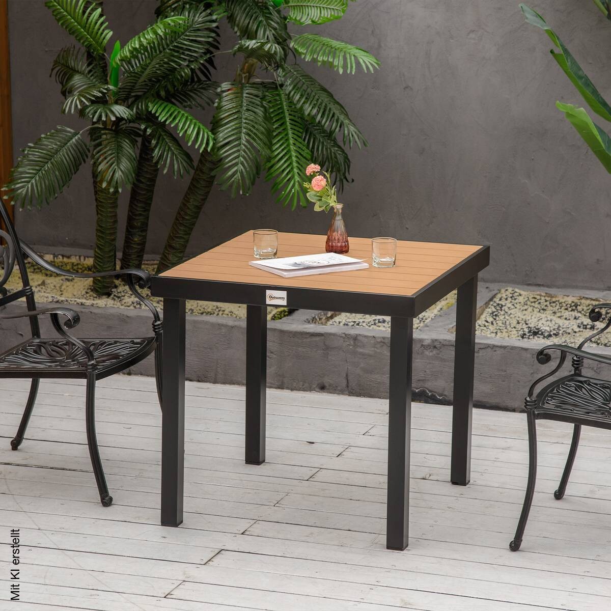 Outsunny Gartentisch natur Metall B/H/L: ca. 80x74x80 cm